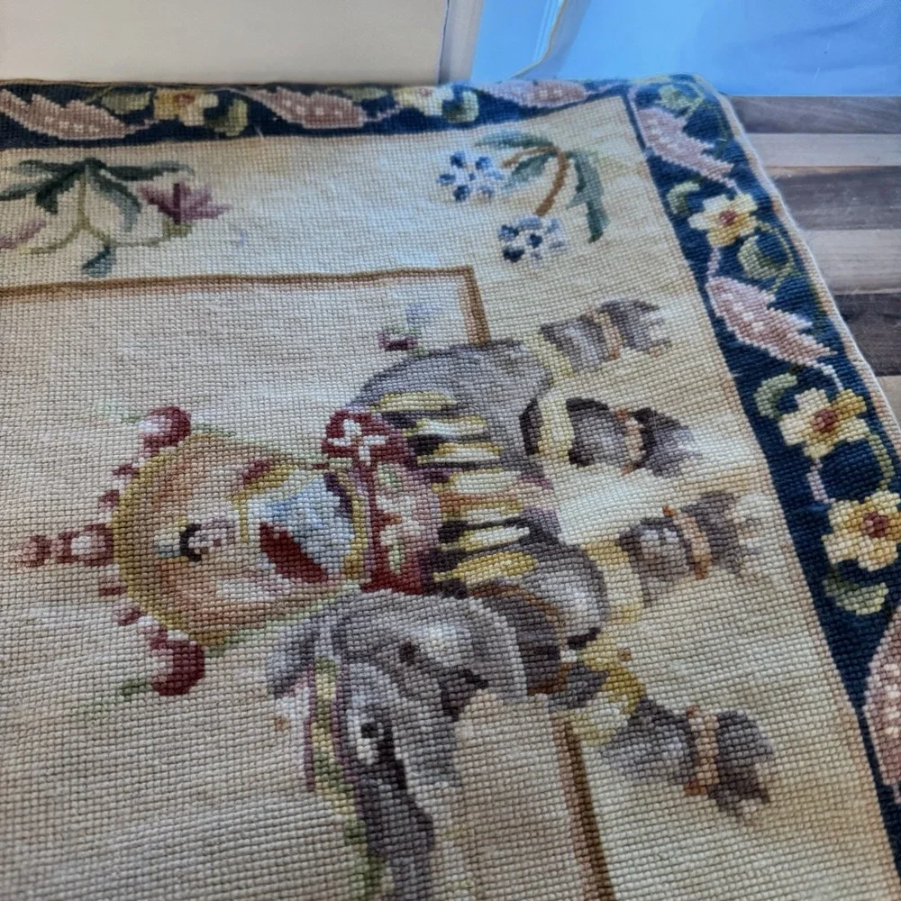 Vintage Tapestry Rug Adorned Elephant Pictorial Indian‎ Motif Handmade 21.5x34
